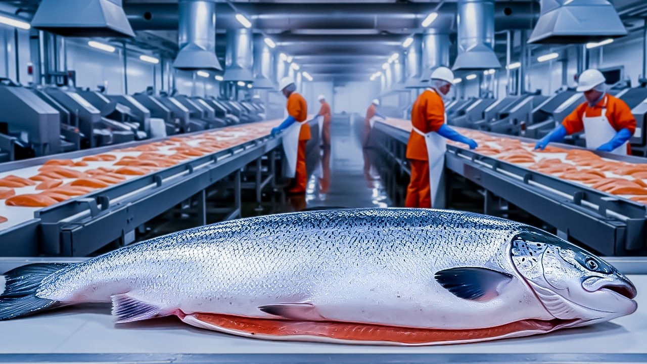 Inside a Mega Salmon Processing Plantv | How Smoked Salmon Is Made in Modern Factories