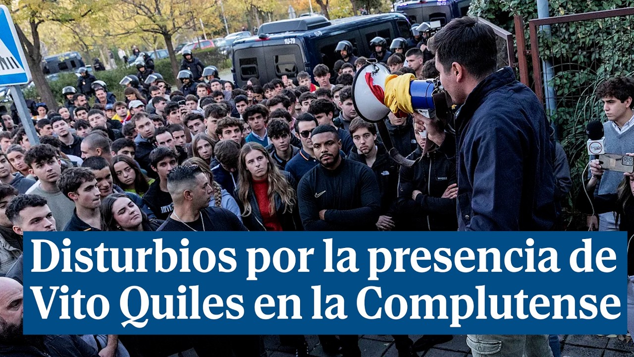 Multitud de policías y manifestaciones por la presencia de Vito Quiles en la Complutense