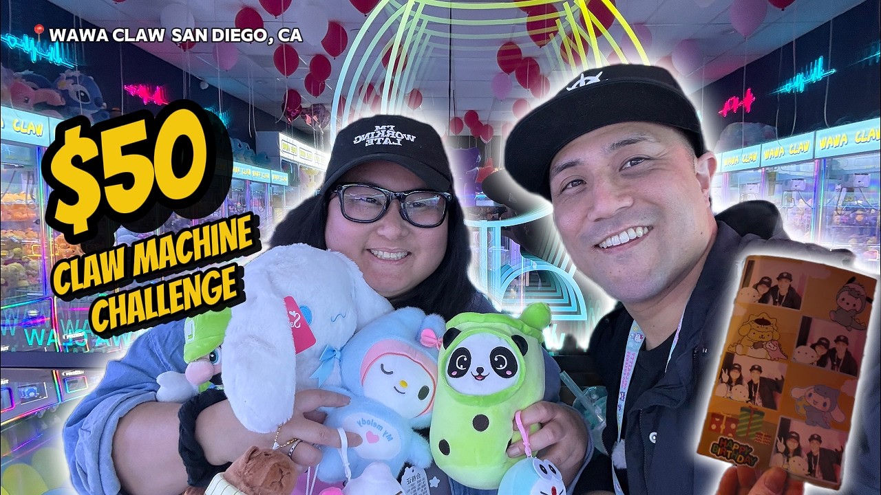 $50 CLAW MACHINE CHALLENGE AT WAWA CLAW IN SAN DIEGO #clawmachine #arcade #photobooth