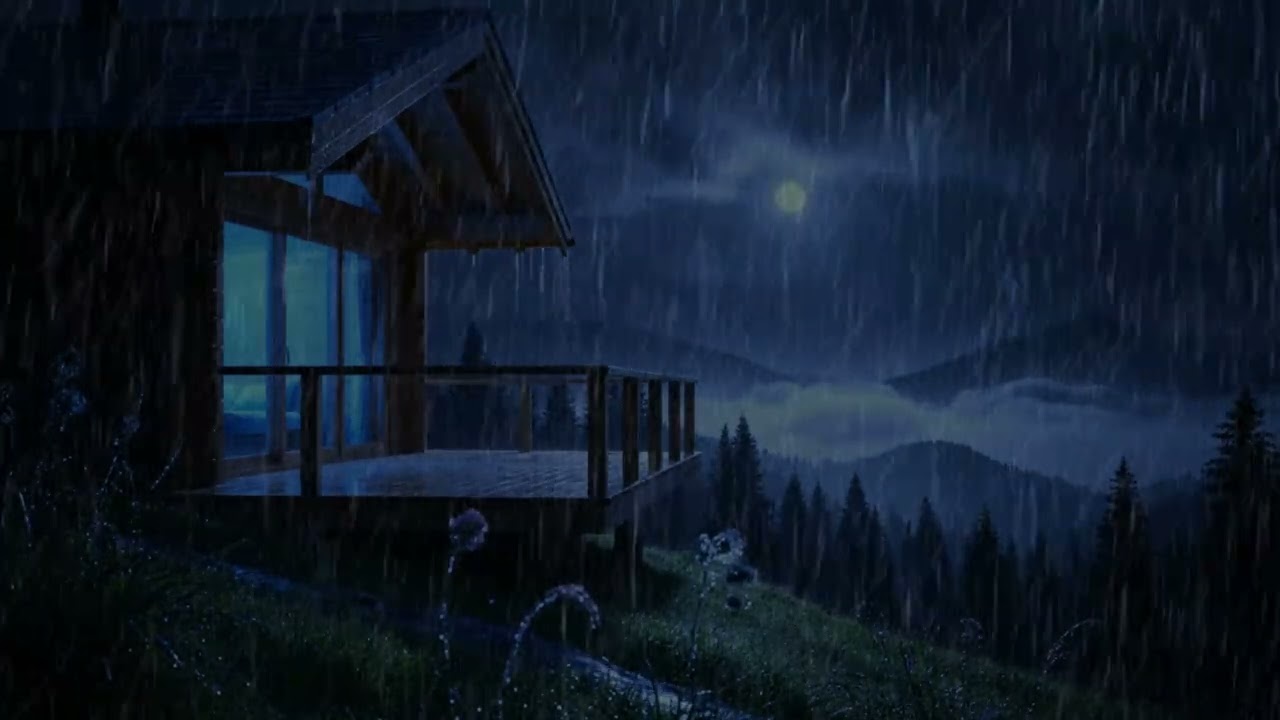 INSTANT SLEEP GUARANTEED 🌧️ Heavy Storm and Blue Light Cabin in the Mountains — Sleep Instantly