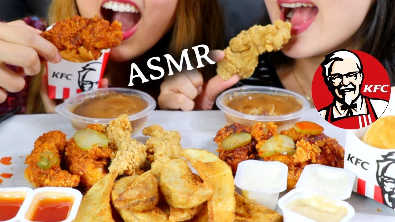 ASMR EATING KFC NASHVILLE HOT AND BBQ CHICKEN STRIPS (CRUNCHY EATING SOUNDS) MUKBANG
