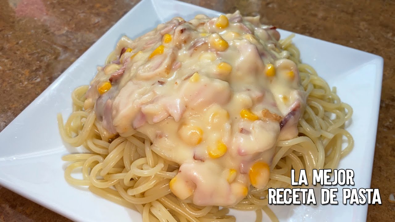 Riqu&iacute;sima Pasta con Salsa Bechamel con Tocino / Tocineta y Ma&iacute;z