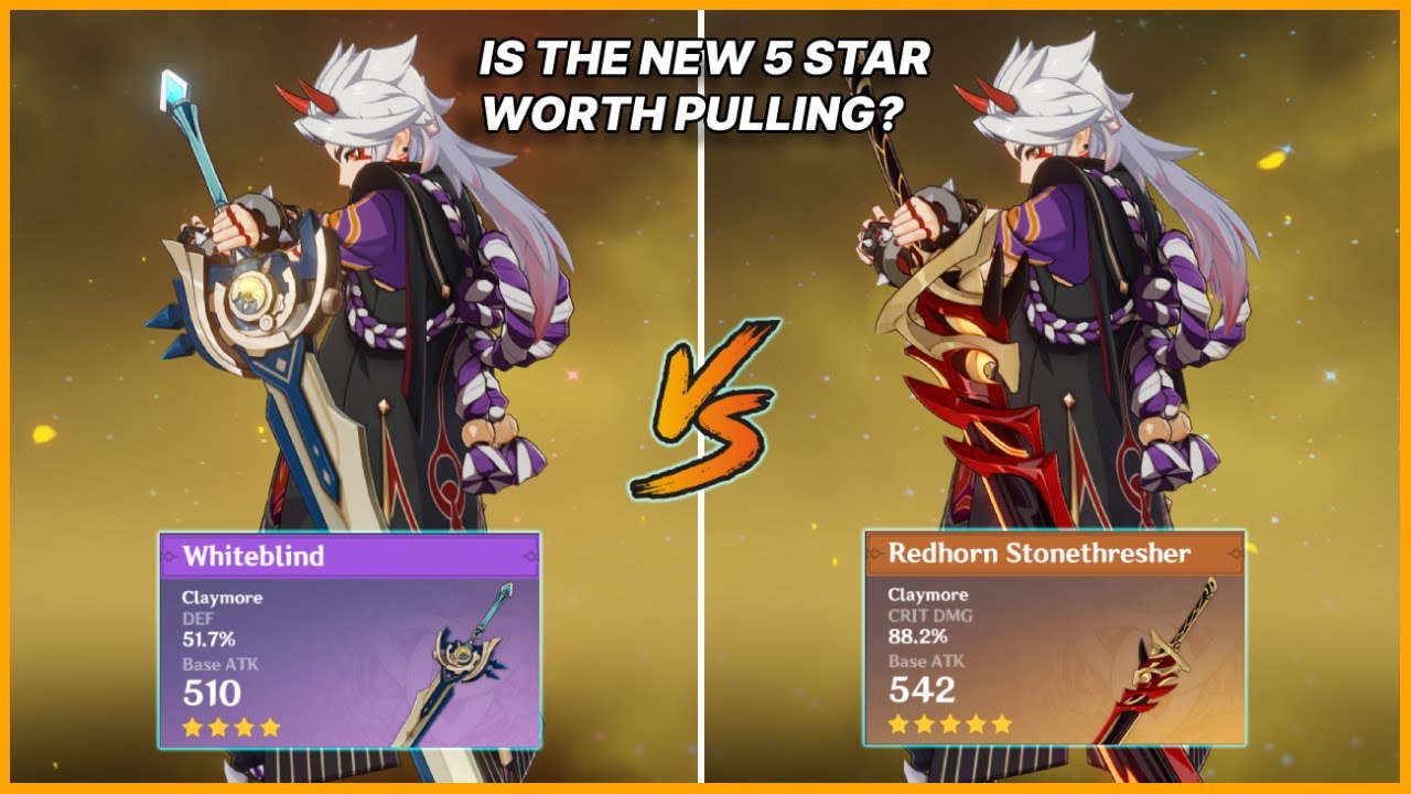 Arattaki Itto Weapon Comparison: Whiteblind (R5) vs Redhorn Stonethresher (R1) | Genshin Impact