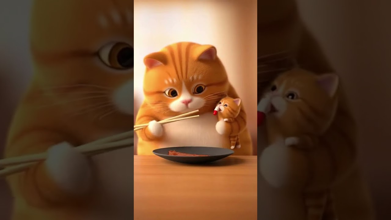 This Ginger Cat Eats Like a Tiny Human 🥢👀 