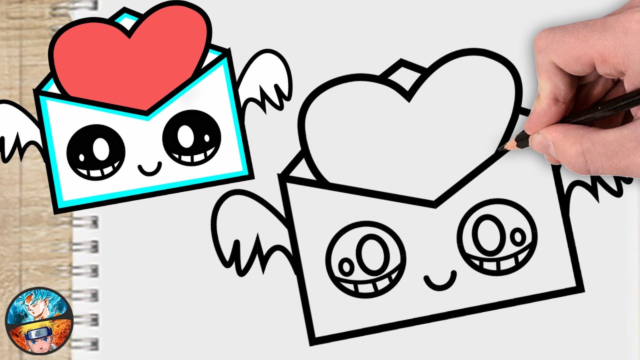COMO DIBUJAR UNA CARTA DE AMOR CON ALAS KAWAII paso a paso - HOW TO DRAW A LOVE LETTER