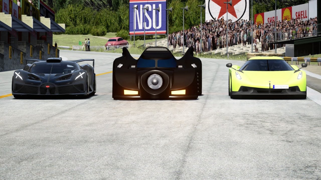 Batmobile 1989 ( Burton films ) vs Bugatti Bolide vs Koenigsegg Jesko Absolut at Old SPA