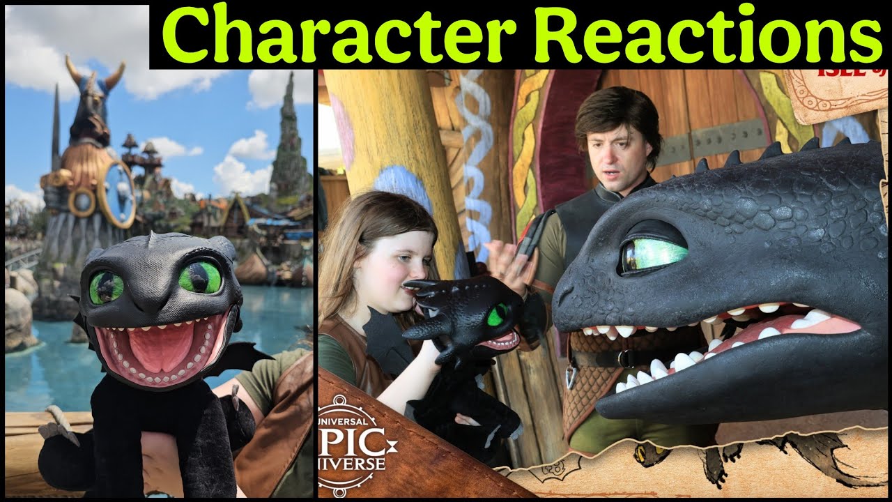 Epic Universe Characters Meet Animatronic Toothless Puppet!