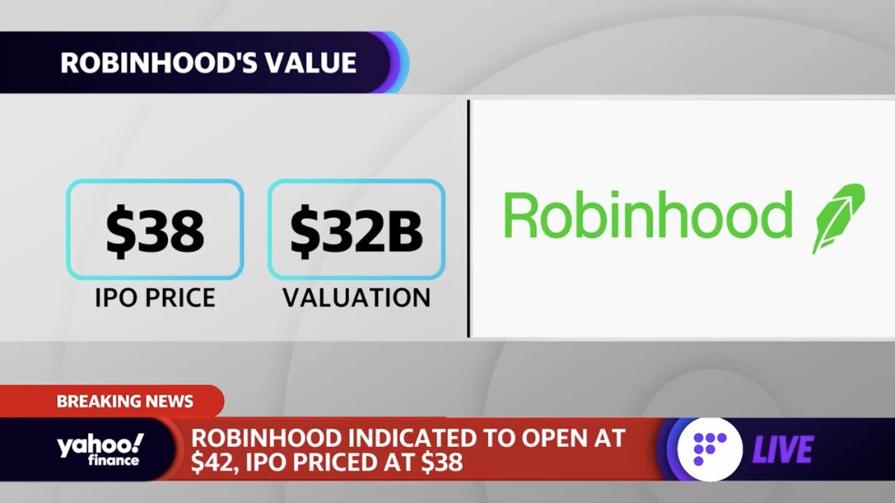 Robinhood indicated to open at $42, IPO priced at $38 with a $32 billion valuation