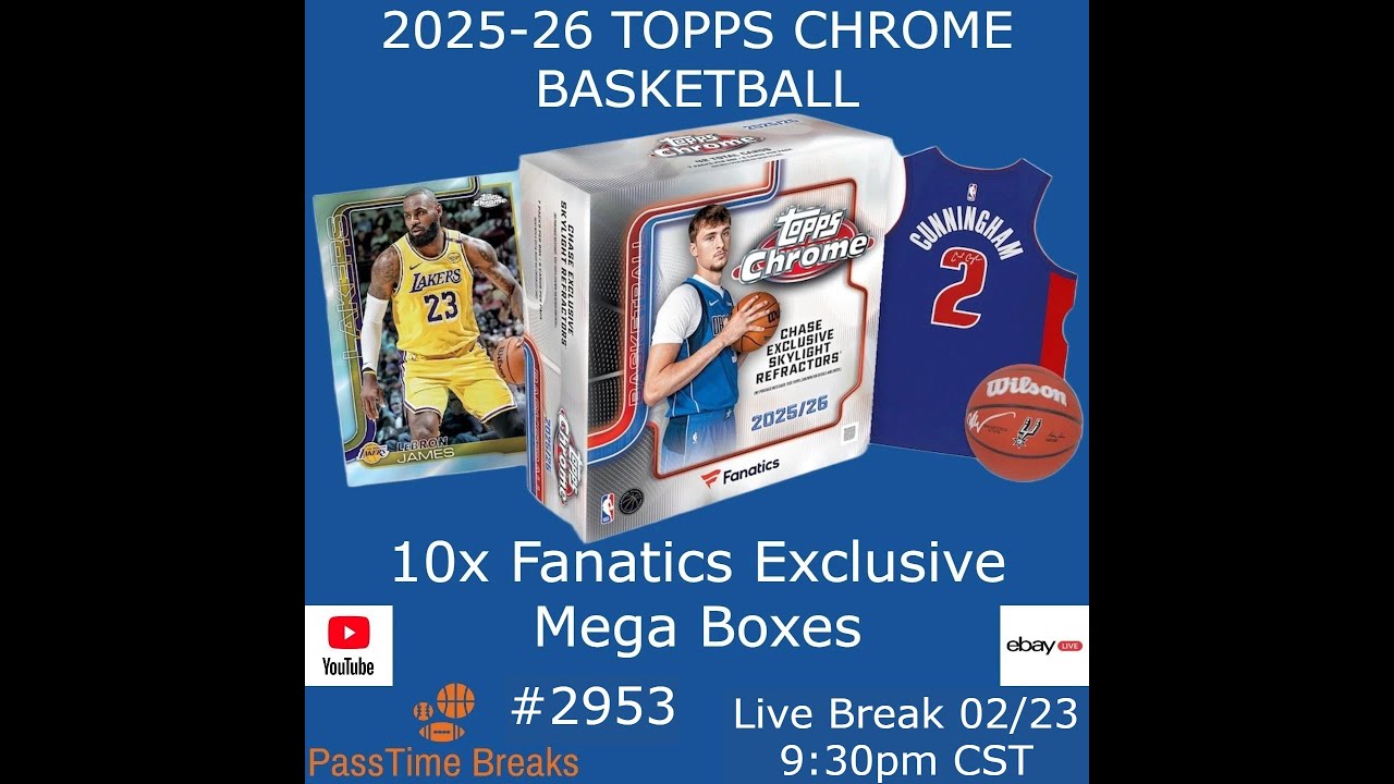 23.02 - Баскетбольные карточки TOPPS Chrome сезона 2025-26 - 10 мегабоксов Fanatics - PYT #2953 L...