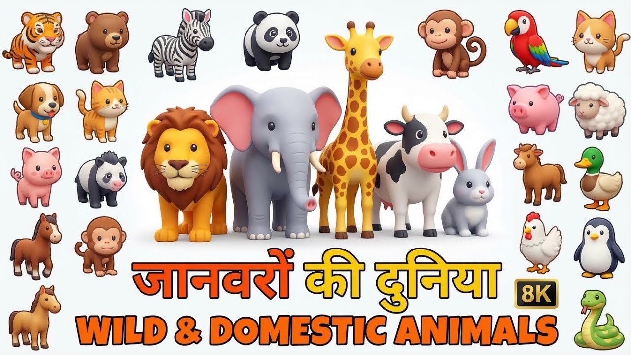 30 Wild Animals Name | Learn Animal Names for Kids in Hindi and English | Educational Video