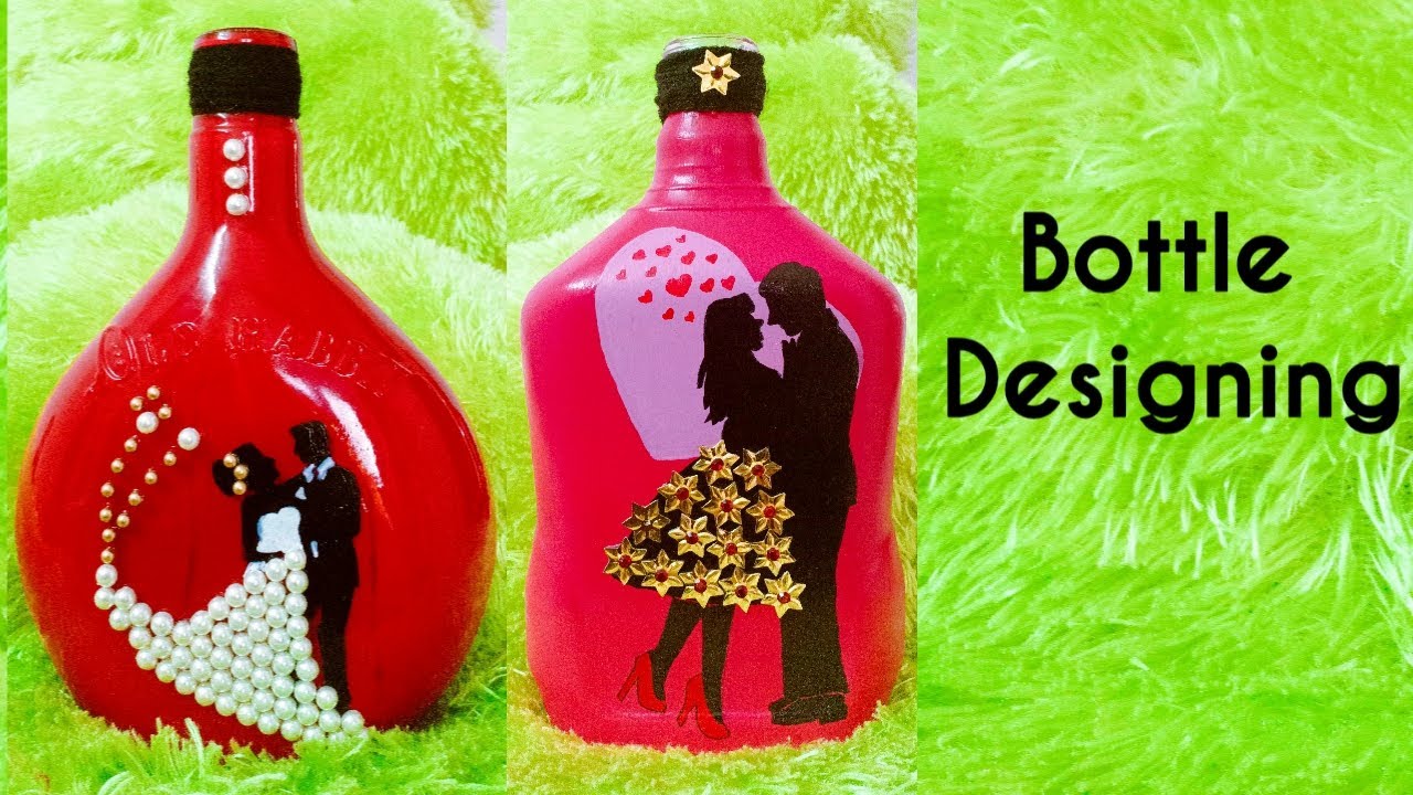 Glass Bottle Designing||Waste Bottle Decorating Ideas//valentine's day special gift #Bottleart#craft
