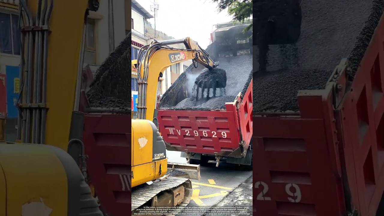 Smart Asphalt Transfer : Excavator + Dump Truck Teamwork for Road Widening