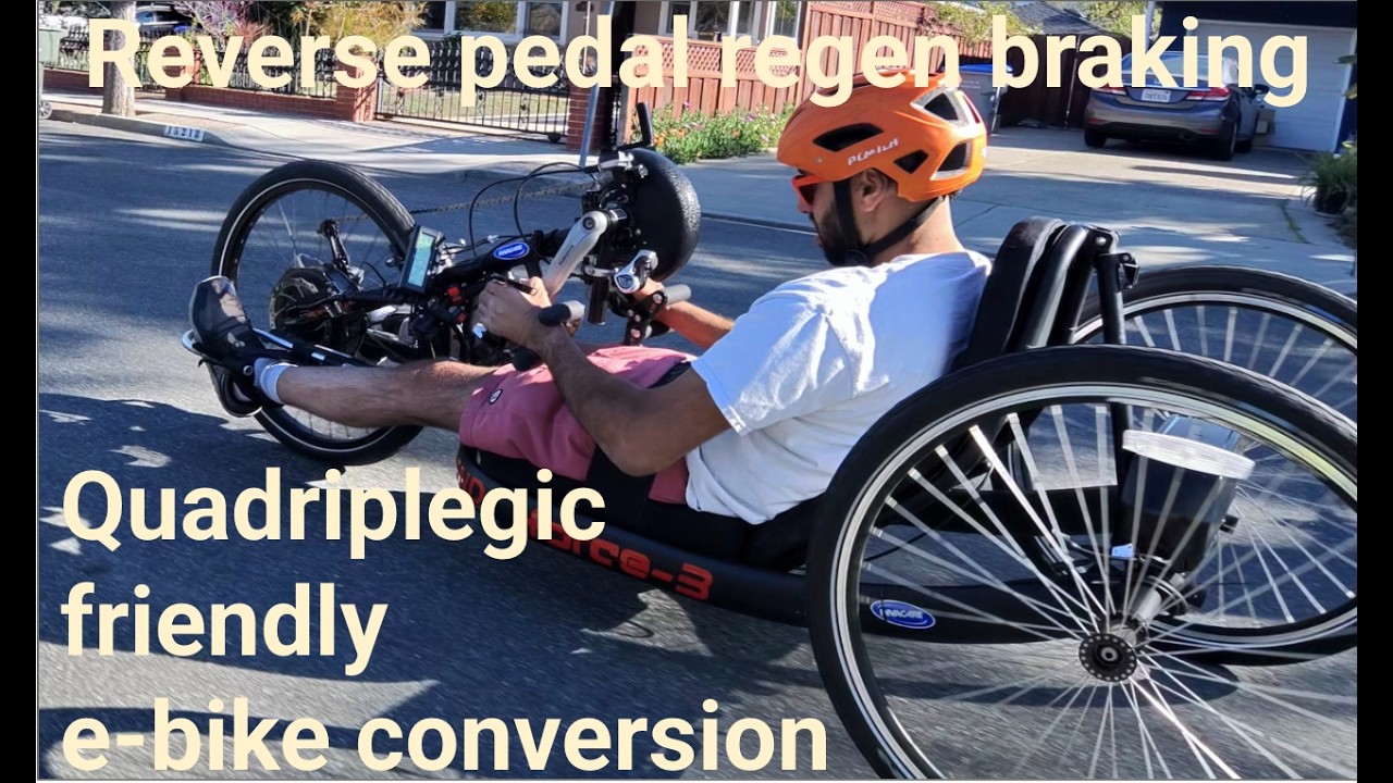 Quadriplegic optimized Top End Force 3 ebike conversion with reverse pedal ebrake trigger
