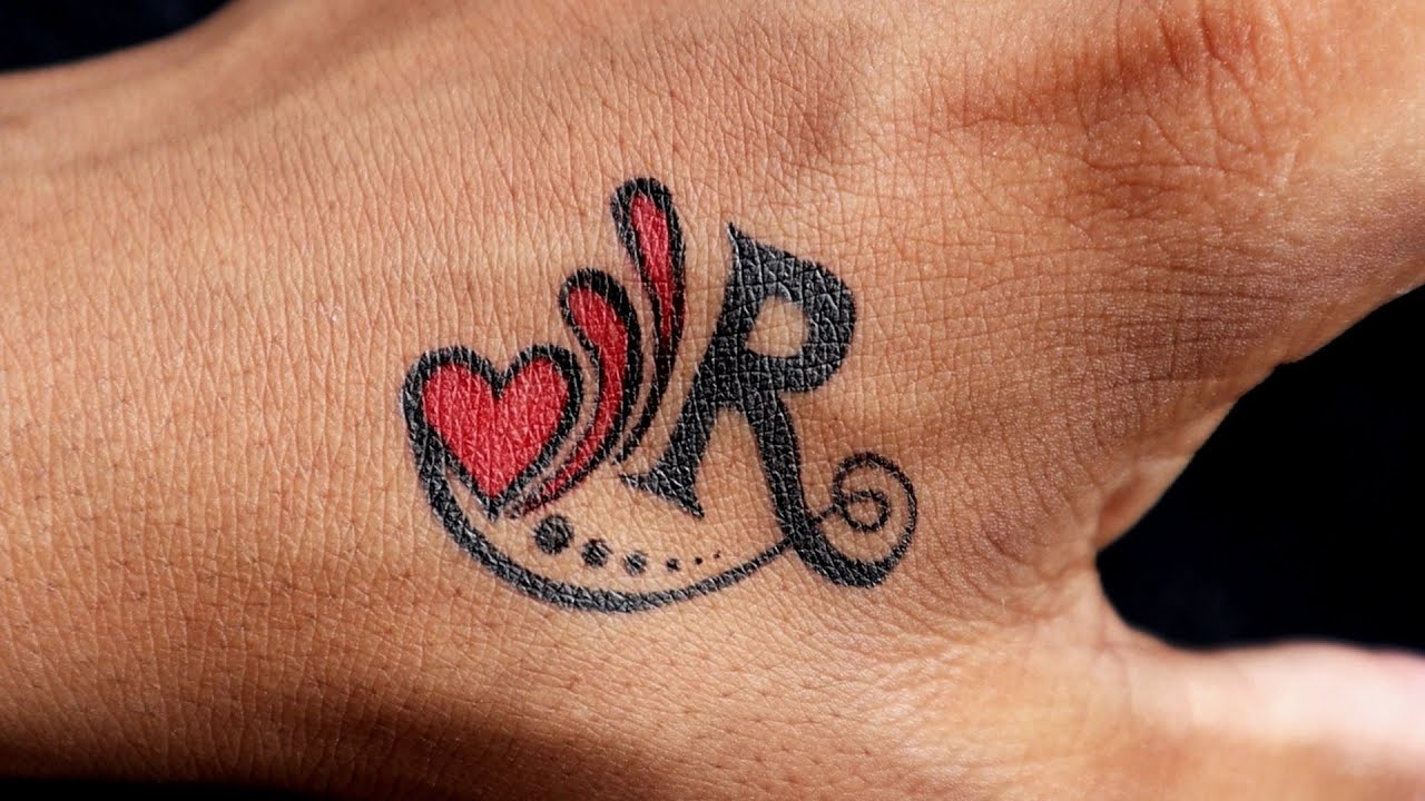 How to make R letter tattoo designs || temporary tattoo of R letter make at home with pen