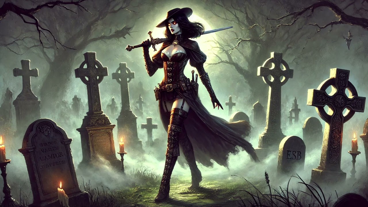 Vampire Ambience Music - Dark Fantasy Graveyard - Vampire Huntress in Foggy Cemetery