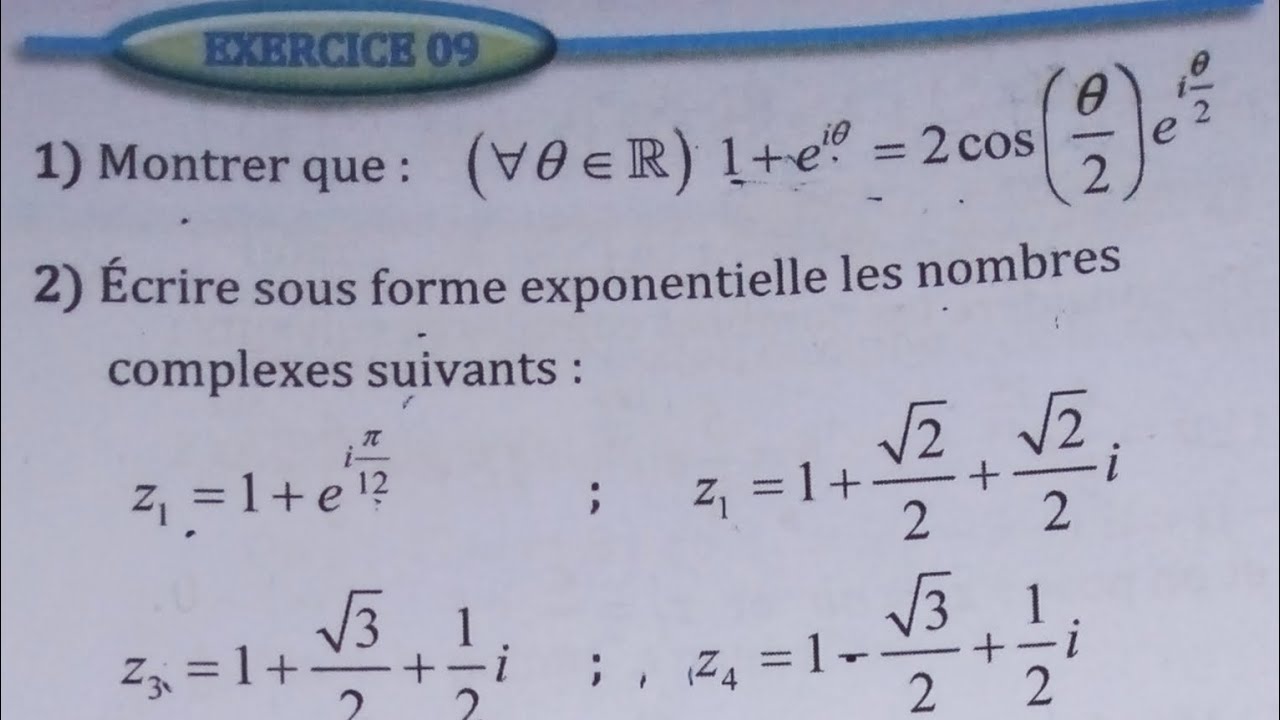 Almoufid en mathématiques 2bac : exercice 9 page 364 nombres complexes. 