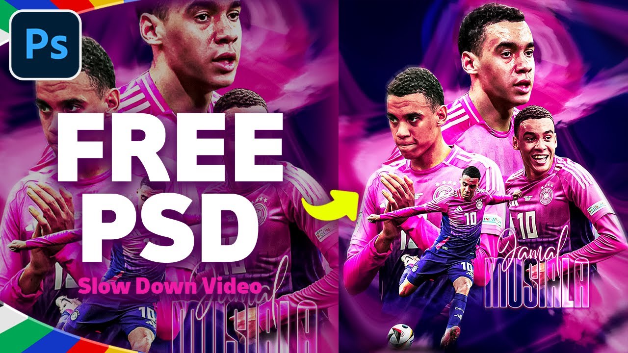Photoshop Tutorial - Football Poster Design - Jamal Musiala  - Slow Down Video - Simple Design
