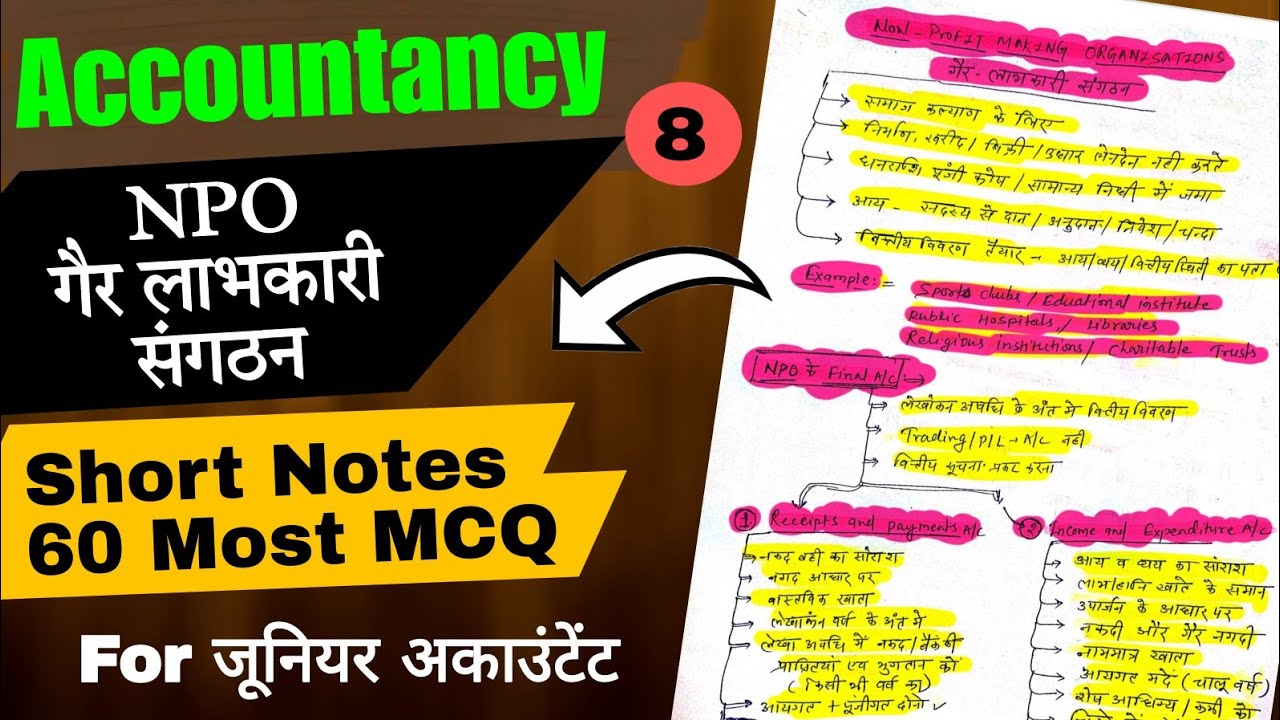 NPO MCQ, NPO Short Notes, Non Profit Making Organisation Questions, for JRA TRA CA Foundation CUET