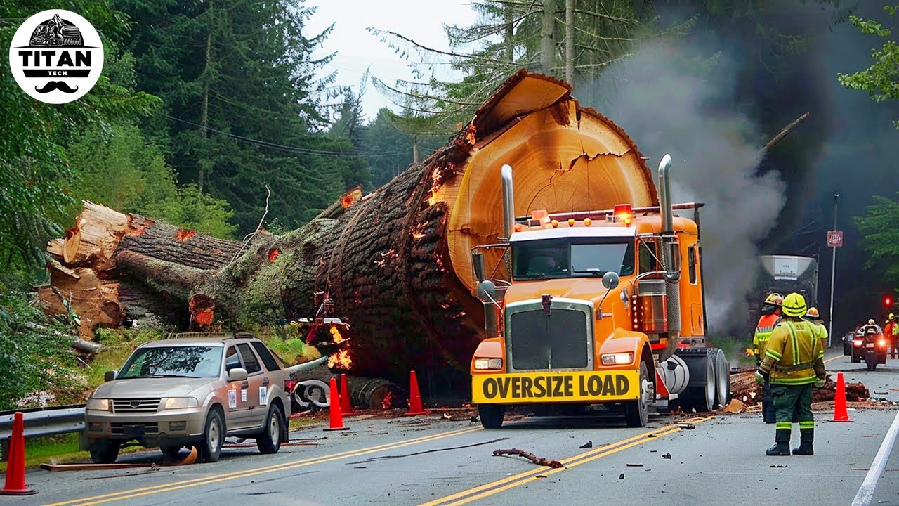 Extreme Dangerous Big Logging Wood Truck Driving Skill | Fastest Chainsaw Cutting Tree Machines #1