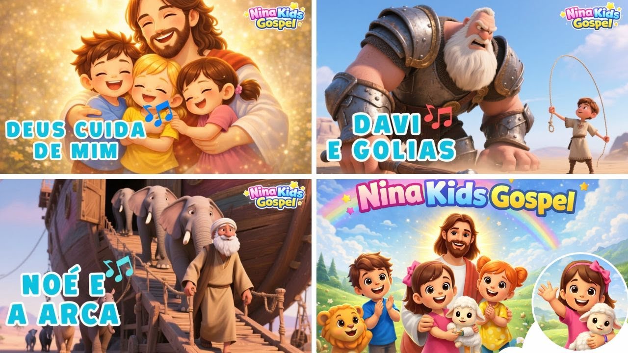 Músicas Cristã Infantil - Davi e Golias, Deus Cuida de Mim, Noé e a Arca!