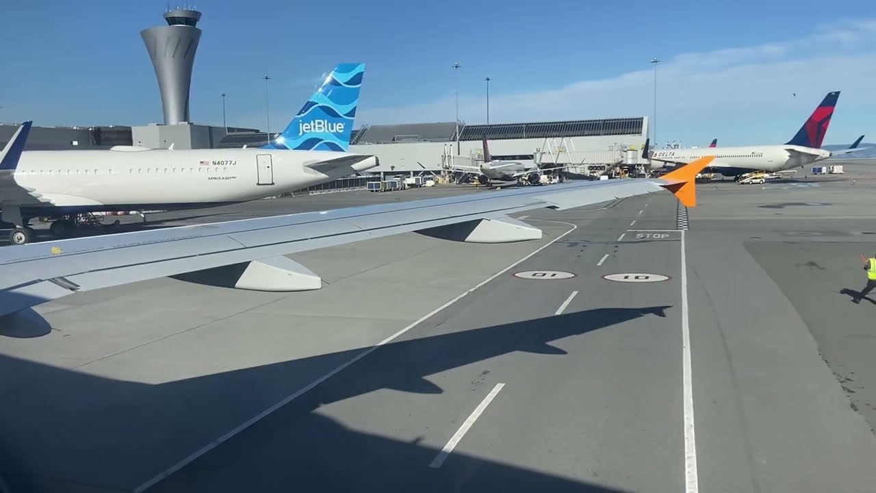 JetBlue Airways Airbus A320-200 Pushback, Taxi and Takeoff from San Francisco (SFO)