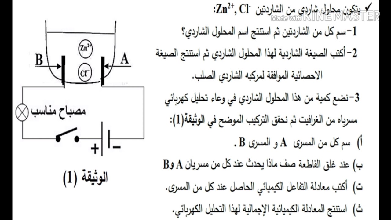 تمرين حول التحليل الكهربائي البسيط للسنة الرابعة متوسط