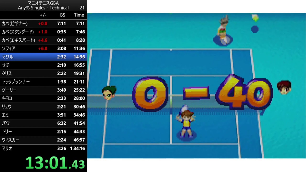 【RTA】 マリオテニスアドバンス Any% Singles - Technical 1時間32分51秒