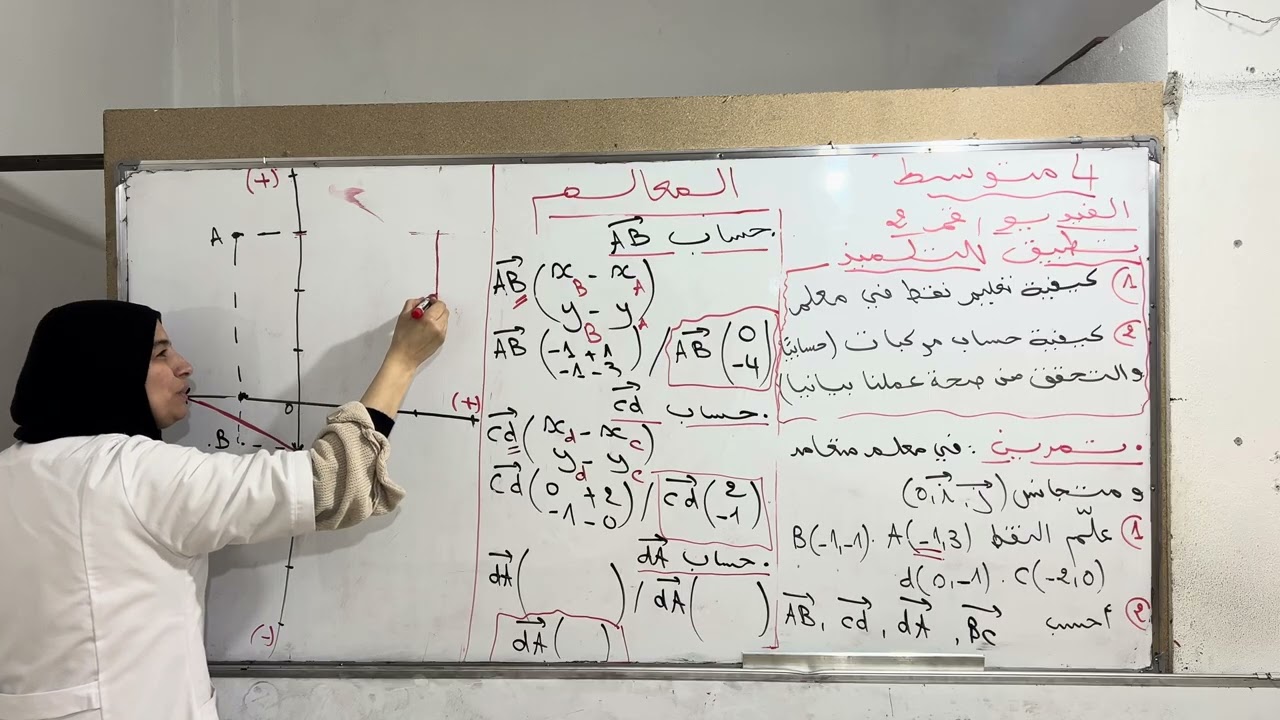 المعالم الفيديو رقم 2# تطبيق للتلميذ تعليم نقط و حساب مركبات حسابيا وبيانيا 