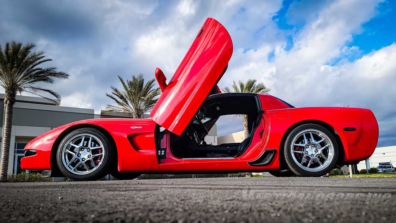 Vertical Lambo Doors Conversion Installation on a Chevrolet Corvette C5 Z06 at Vertical Doors, Inc.