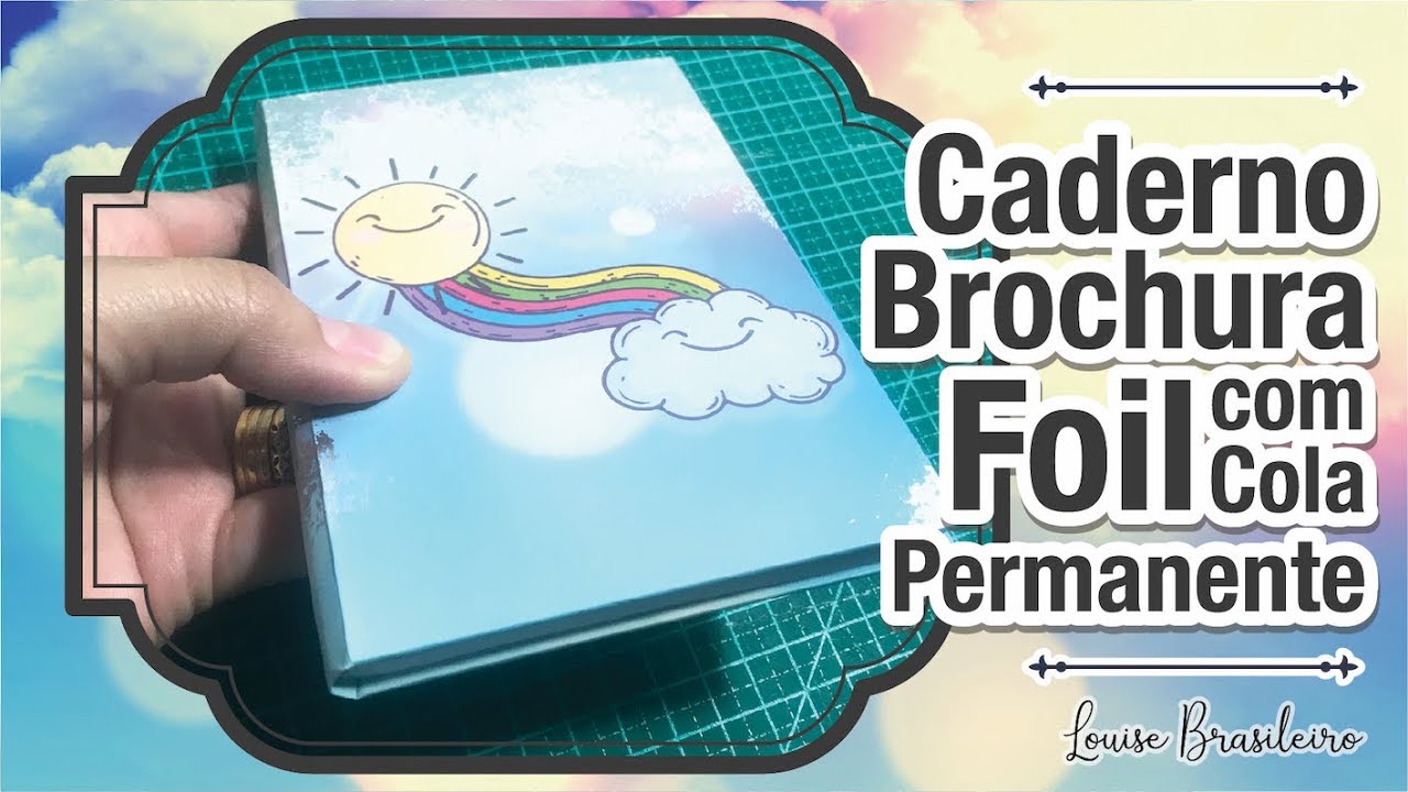 Caderno Brochura com Foil prateado aplicado com Cola Permanente