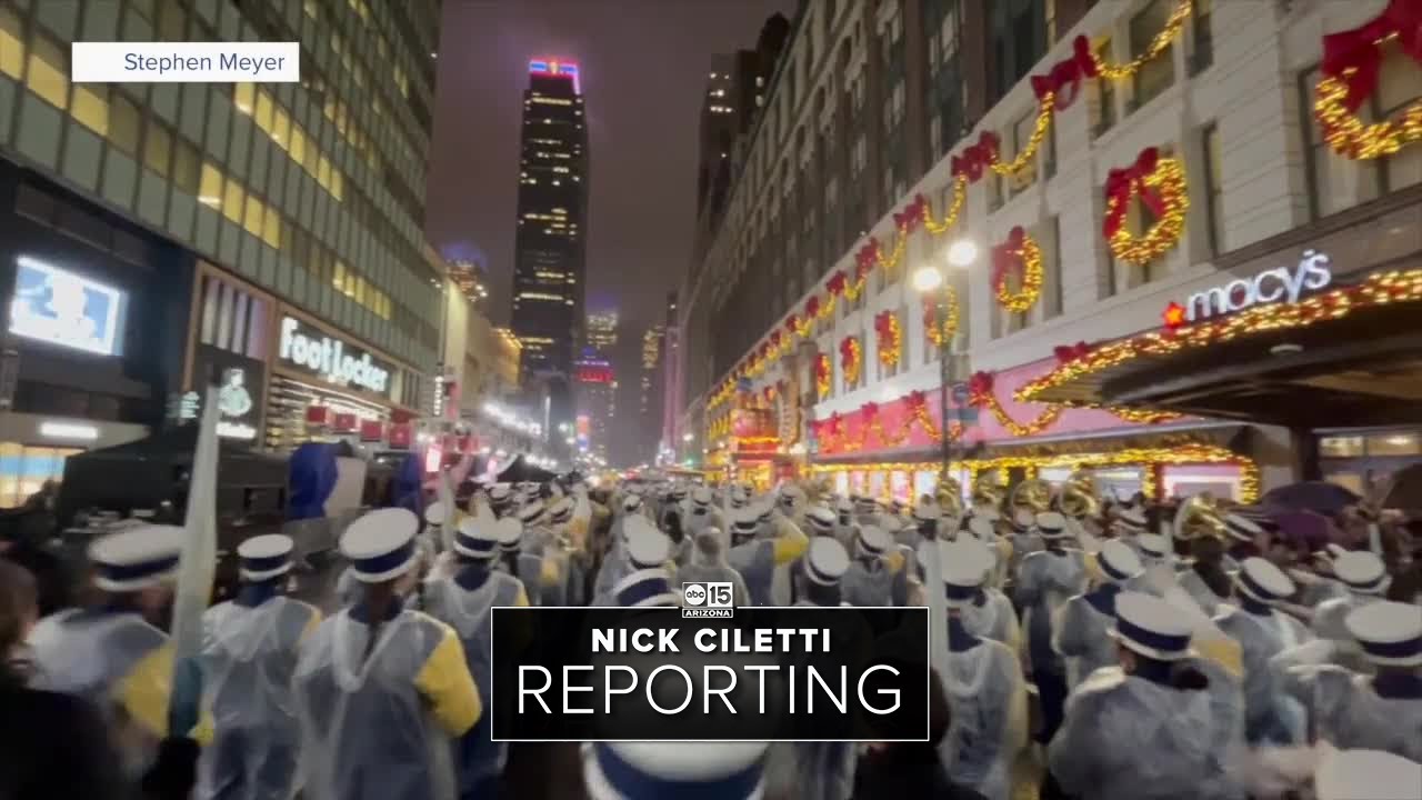 Northern Arizona University's Lumberjacks band marches in Macy's Thanksgiving Day Parade