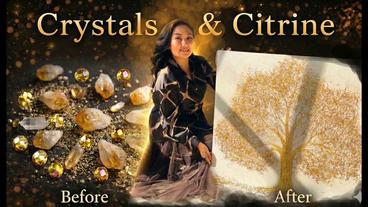 Crystals Turned Into Art ✨ Citrine & Golden Tree #goldentreeart #artasmr #artprocess