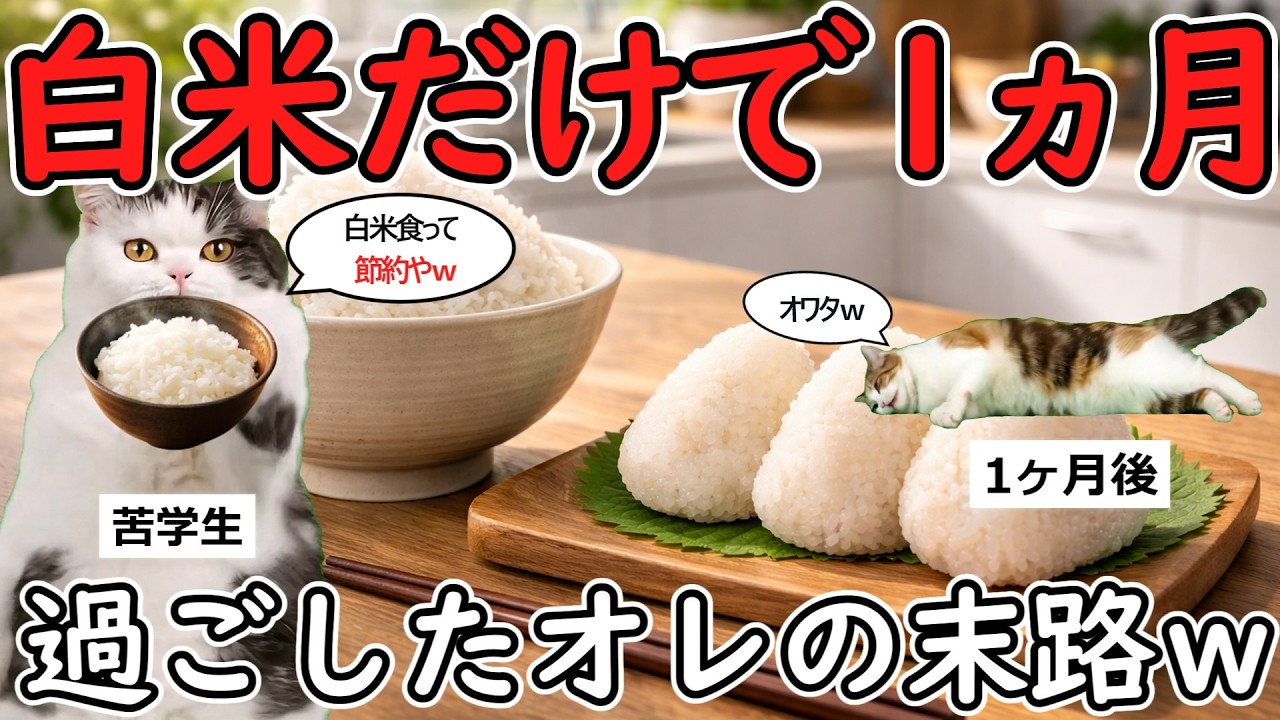 【馬鹿】白米だけで1ヶ月生活した大学生の末路ｗｗｗ【猫ミーム】