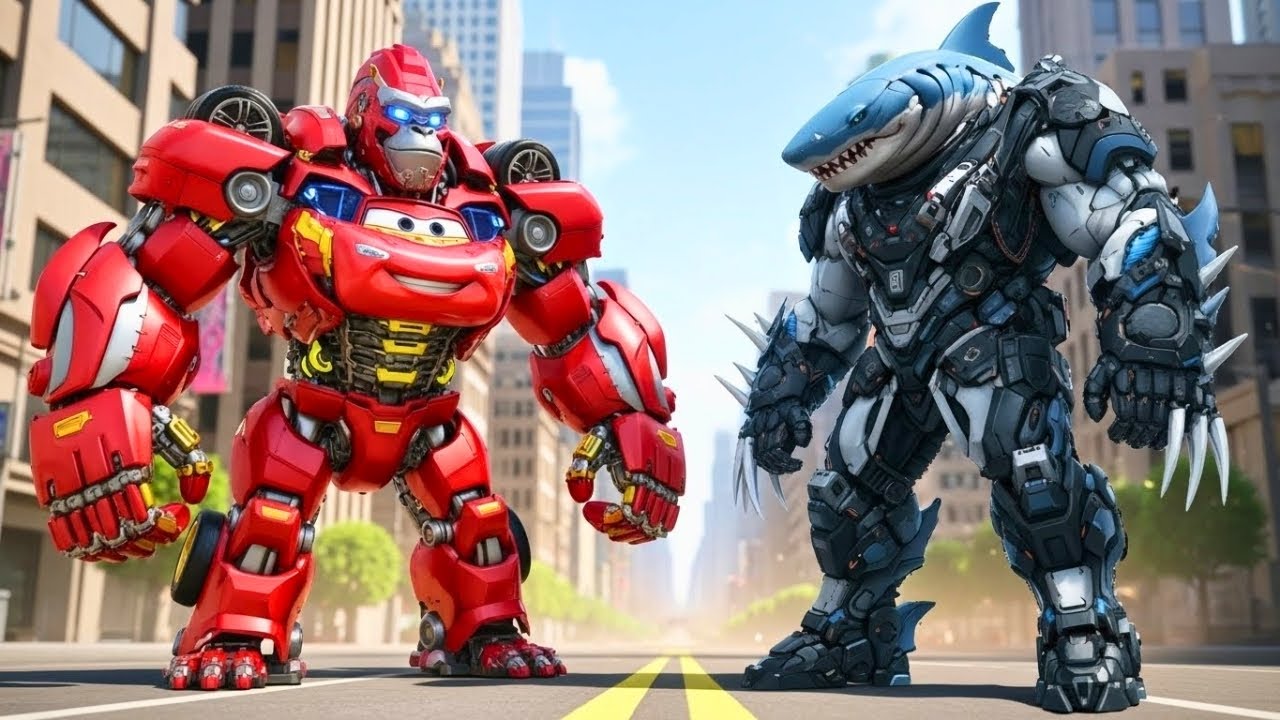 Robot Kinh Kong McQueen vs Mecha Shark: Battle for the City | Ai Cat Story