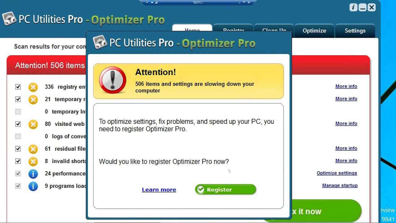 PC Utilities Pro Optimizer Pro uncontrollable so bad to Computer