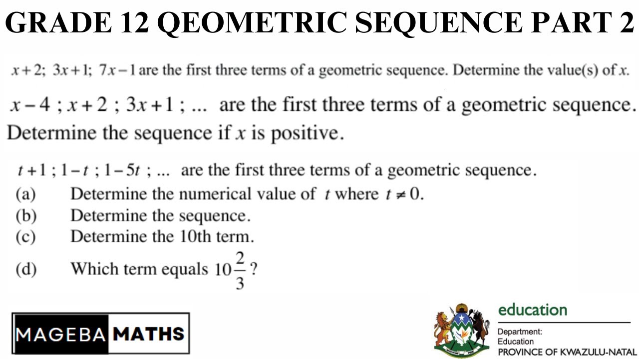 Grade 12 | Finding Unknown | Geometric Sequence  | Part 2