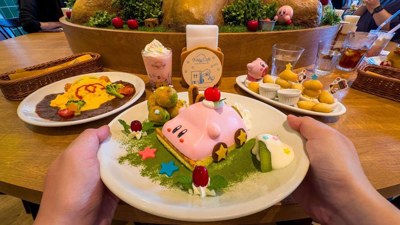 Eating at Kirby Cafe in Japan