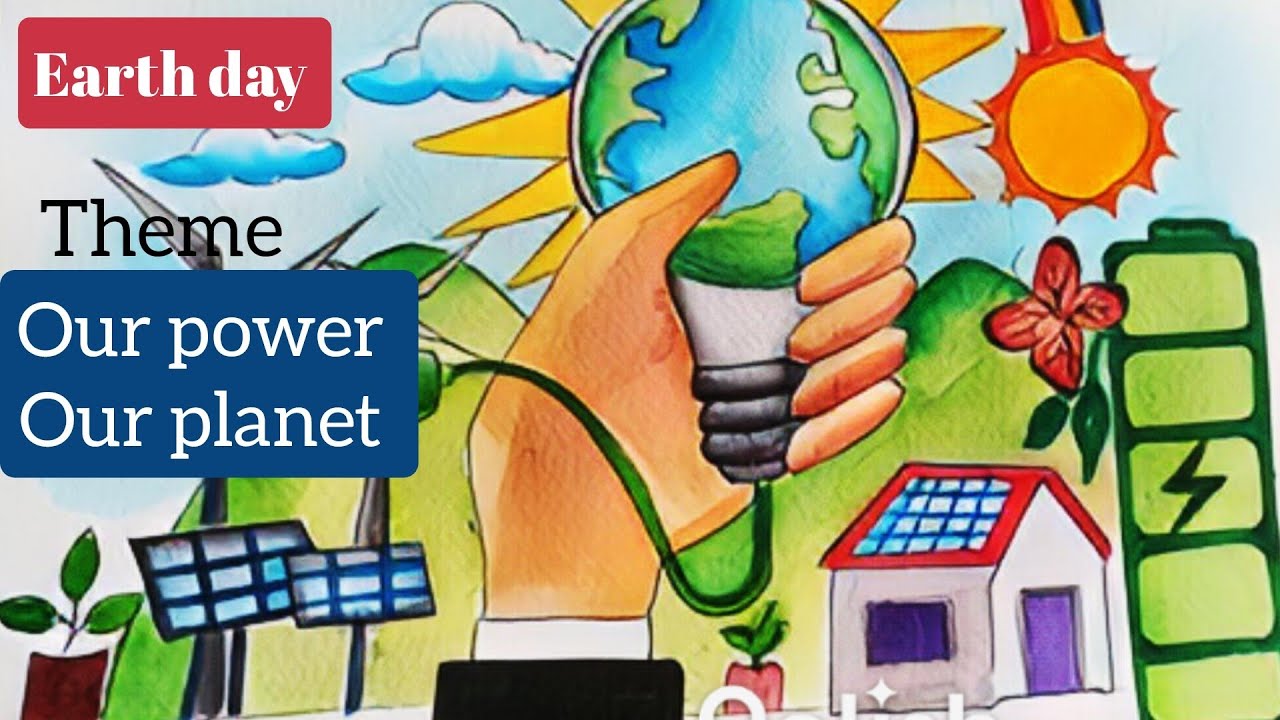 Our power our planet poster .Earth day poster .Save Earth drawing.Earth day drawing poster
