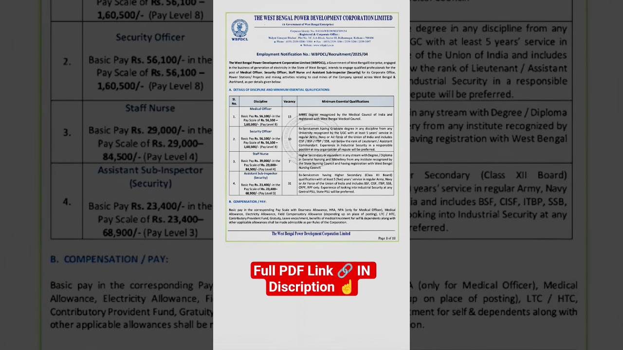 WBPDCL Recruitment 2025 | 🔥 Staff Nurse, Medical Officer, Security Officer & ASI Vacancy