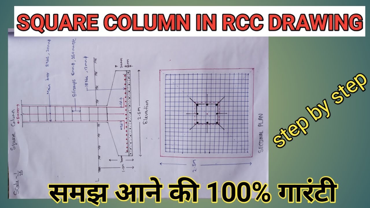 Square column footing ( plan and elevation )
