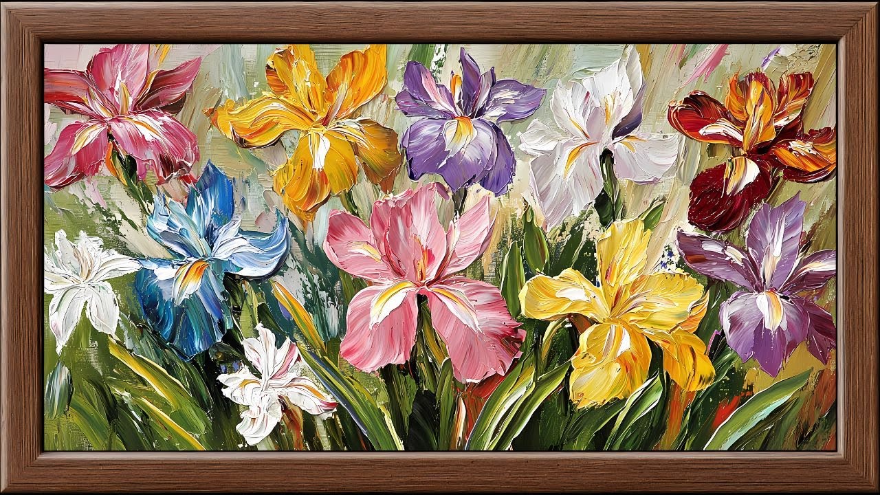 Frame TV Art 4K Screensaver | Vintage Iris Garden Oil Painting in the Style of Cuno Amiet