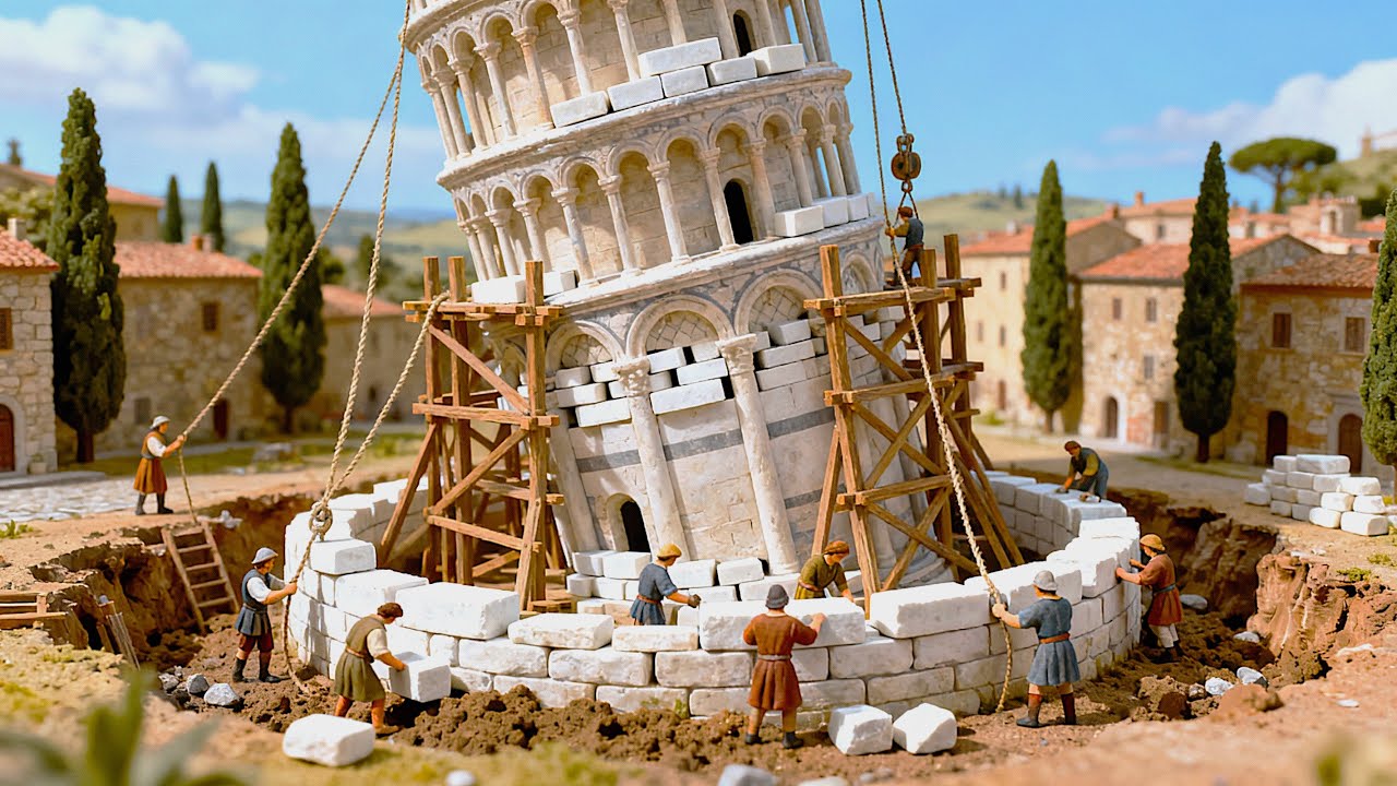 Miniature Construction: Building the Leaning Tower of Pisa In Tiny World