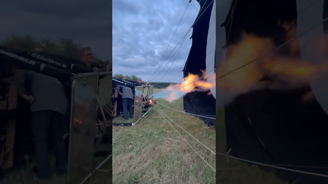 Der Moment vor dem Abheben &ndash; 18-Mann-Ballon unter Feuer!🔥🎈 Ballonstart #ballonfahrtenpfau #hotair