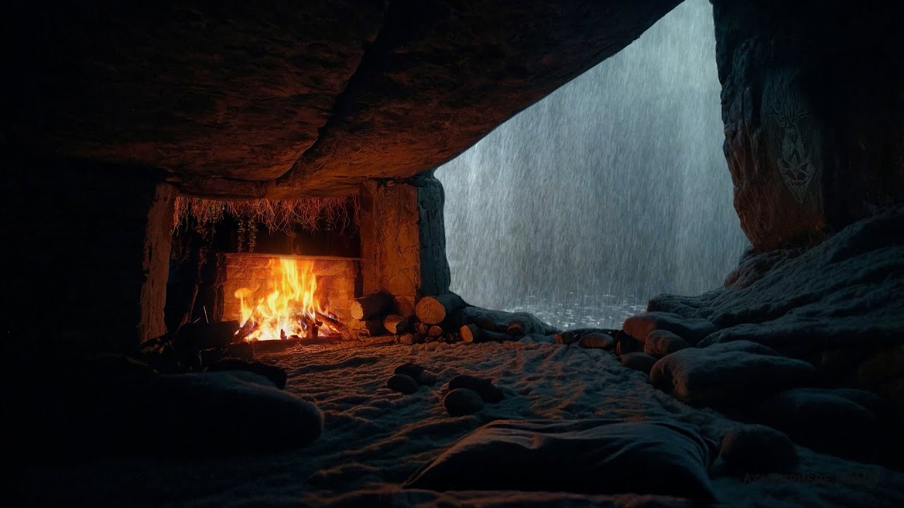 Lluvia y Chimenea en una Cueva Acogedora 🕯️🌧️ | Sonidos para Dormir y Relajarse