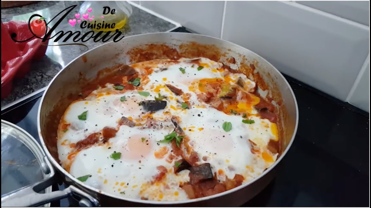chakchouka d'aubergines aux oeufs, taktouka ou tchoukchouka aux aubergines, recettes d'&eacute;t&eacute;