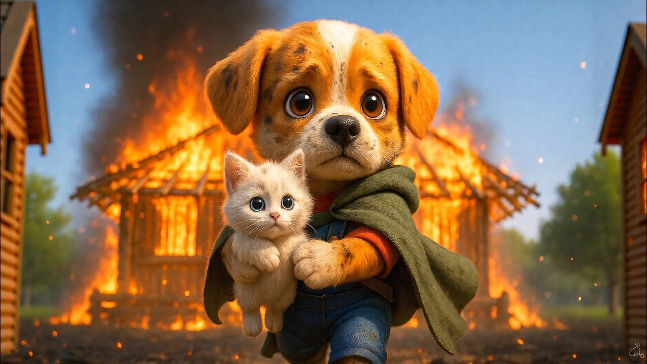 Baby Puppy Fights Through Fire to Rescue Trapped Kitten 🐱🔥 Becomes a Hero After the Fiery Rescue 🚒❤️