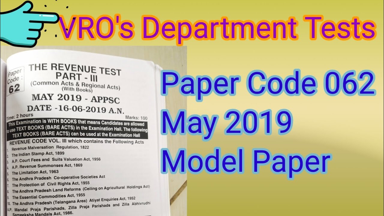 May 2019 Paper Code 062 Model Paper( VRO's Department Test)
