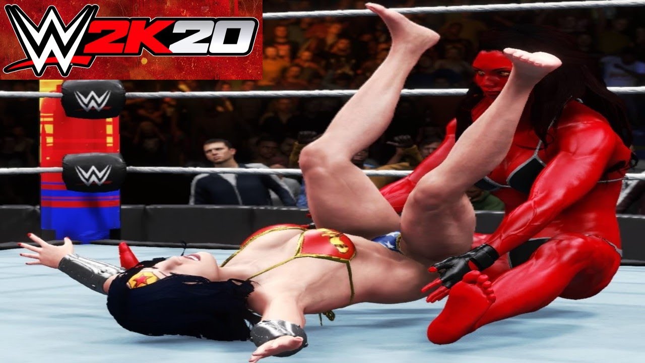 Wonder Woman v Red-She Hulk! - WWE 2K20 Requested Beach Party Iron Woman Match