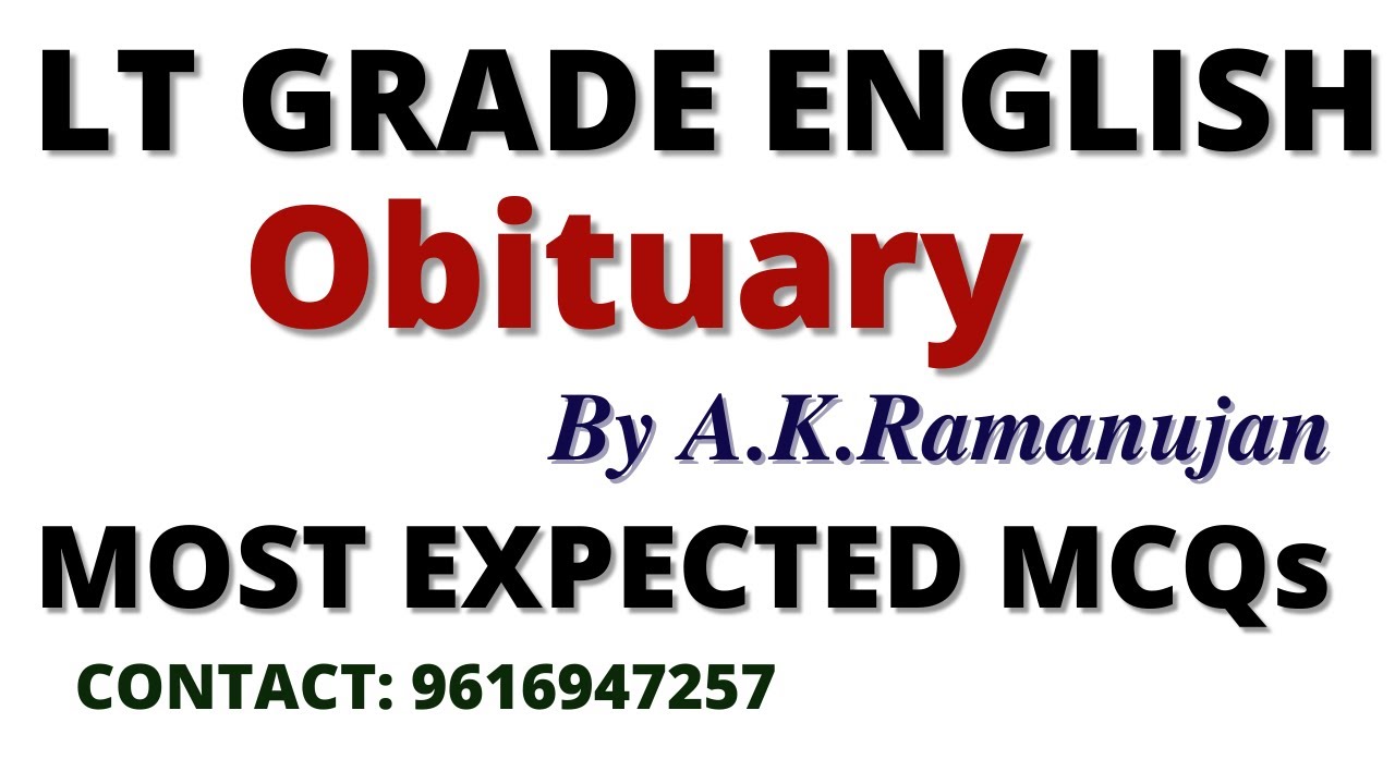 Obituary by A.K. Ramanujan II Most Important MCQs