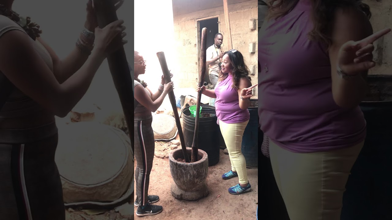 POUNDING AT NTONSO ADINKRA CLOTH STAMPING VILLAGE(TOUR GUIDE)